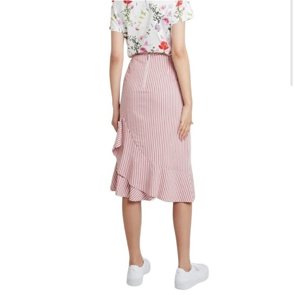 NWT TED BAKER Coryn High Waist Ruffled Striped Pencil Midi Skirt - Picture 3 of 11